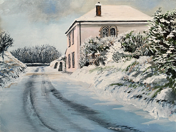 Art in Pembrokeshire: Snowy School House by Pembrokeshire Artist Jill Jones