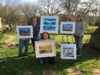 Art Courses in Pembrokeshre: Students with their finished pieces after a four-day course