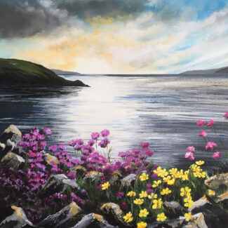 Paintings of Wales: 'Sea Thrift and Buttercups': original acrylic