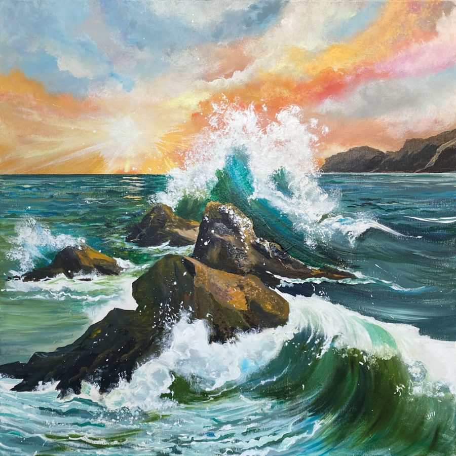 'Rock Splash Sunset': affordable painting commissions